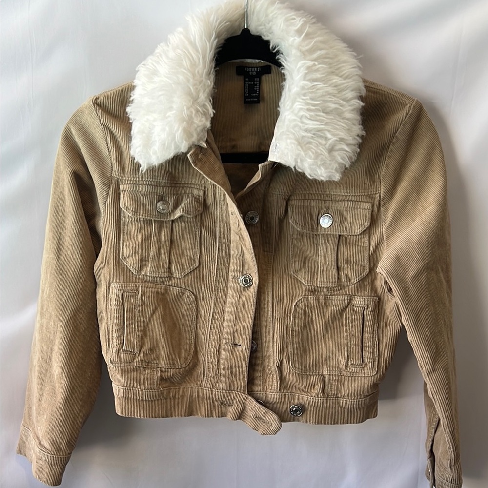 Forever 21 Tan Corduroy Jacket with Detachable Faux Fur Collar